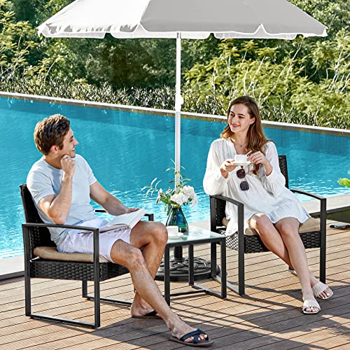 Set de Mobilier pentru Balcon  , Mobilier de Gradina din PE Poliratan, Set de Lounge cu Masa si 2 Scaune, Mobilier de Curte pentru Montaj Usor pentru Balcon si Curte, Negru/Bej SONGMICS