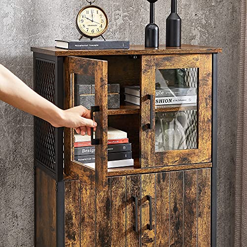 Cabinet de Depozitare Polifunctional, Cuier, Bufet, Raft Reglabil, Cabinet de Baie, Cadru din Otel, pentru Bucatarie, Camera de Zi, Stil Industrial, Maro Rustic si Negru, VASAGLE