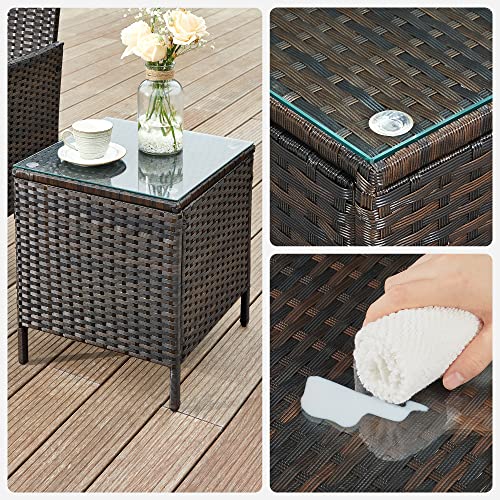 Set de Mobilier pentru Balcon  , Mobilier de Gradina din PE Poliratan, Set de Lounge cu Masa si 2 Scaune, Mobilier de Gradina pentru Balcon si Curte, Maro Bej SONGMICS