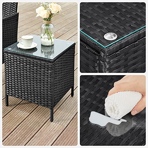 Set de Mobilier pentru Balcon  , Mobilier de Gradina din PE Poliratan, Set de Lounge cu Masa si 2 Scaune, Mobilier de Gradina pentru Balcon si Curte, Negru Bej SONGMICS