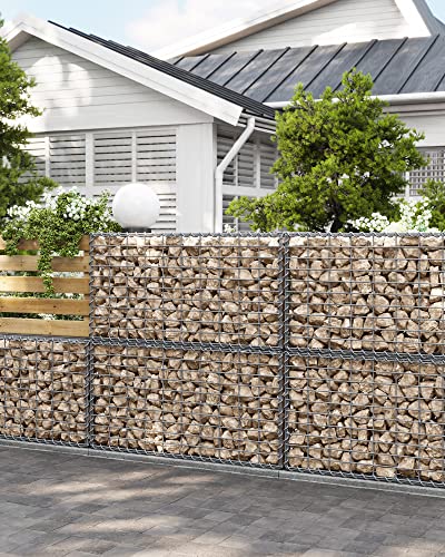 Cos de Piatra Gabion , Cos Gabion, Gard de Sarma, cu Plasa de 5 x 10 cm, Otel Inoxidabil Galvanizat, 100 x 50 x 50 cm, Decor de Gradina, Perete de Plante, Argintiu SONGMICS