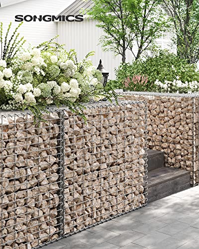 Cos Gabion, Cusca Metalica Gabion cu Plasa de 5 x 10 cm pentru Piatra, Galvanizata, Decor de Gradina sau Perete Despartitor, 100 x 90 x 30 cm, Argintiu SONGMICS