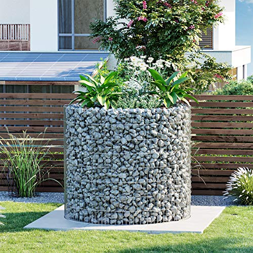 Cos Gabion Rotund inalt pentru Piatra, Cusca si Cos Gabion Metalic cu Plase Groase de 2,5 x 10 cm, Otel Galvanizat Antirugina, 90 x 80 cm (Diametru x inaltime), Decor de Gradina cu Paturi de Flori SONGMICS