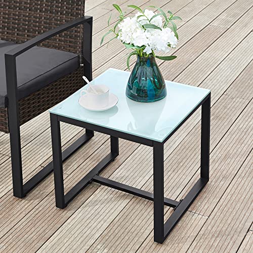 Set de Mobilier pentru Balcon  , Set de Lounge din PE Poliratan, Masa si 2 Scaune, Mobilier de Curte, Montaj Usor, pentru Exterior, pentru Patio, Balcon, Gradina, Negru/Gri SONGMICS