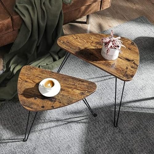 Set de 2 Masute Laterale, Masute Nesting, Masute Laterale, pentru Living, Dining, Bedroom, Stil Industrial, Maro Rustic si Negru, VASAGLE