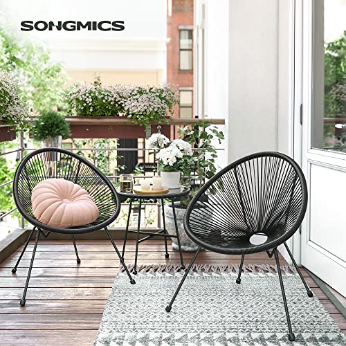 Set de Mobilier pentru Gradina , 3 Piese, Scaun Acapulco, Sezlong pentru Exterior, Masa cu Blat de Sticla si 2 Scaune, Set de Conversatie Interior si Exterior, Negru SONGMICS