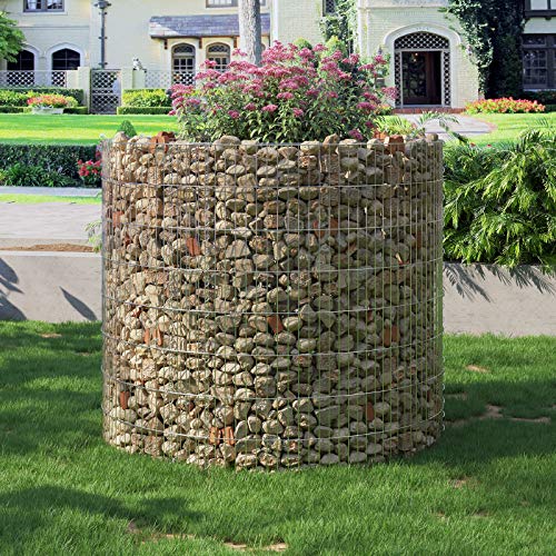 Cos Gabion Rotund inalt pentru Piatra, Cusca si Cos Gabion Metalic cu Plase Groase de 2,5 x 10 cm, Otel Galvanizat Antirugina, 90 x 80 cm (Diametru x inaltime), Decor de Gradina cu Paturi de Flori SONGMICS