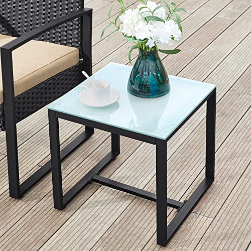 Set de Mobilier pentru Balcon  , Mobilier de Gradina din PE Poliratan, Set de Lounge cu Masa si 2 Scaune, Mobilier de Curte pentru Montaj Usor pentru Balcon si Curte, Negru/Bej SONGMICS