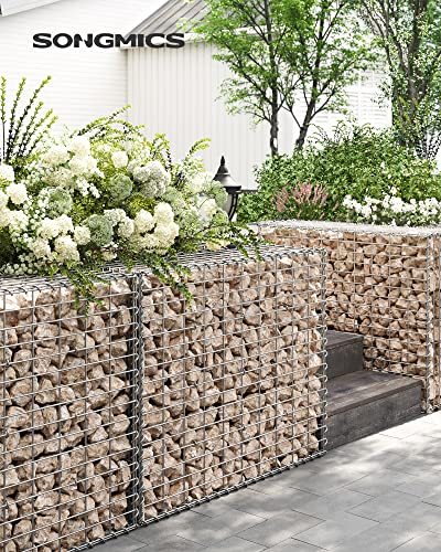 Cos Gabion, Cusca Metalica Gabion cu Plasa de 5 x 10 cm pentru Piatra, Galvanizata, Decor de Gradina sau Perete Despartitor, 100 x 80 x 30 cm, Argintiu SONGMICS