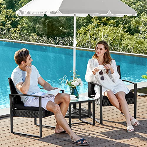 Set de Mobilier pentru Balcon  , Mobilier de Gradina din PE Poliratan, Set de Lounge cu Masa si 2 Scaune, Mobilier de Curte pentru Montaj Usor pentru Balcon si Curte, Negru SONGMICS