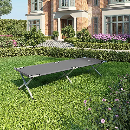 Pat pliabil pentru camping, pat de tabara stabil, portabil, 210 x 72 x 45 cm, capacitate maxima de incarcare statica de 260 kg, pentru calatorii in aer liber, gri SONGMICS
