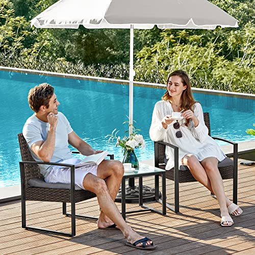 Set de Mobilier pentru Balcon  , Set de Lounge din PE Poliratan, Masa si 2 Scaune, Mobilier de Curte, Montaj Usor, pentru Exterior, pentru Patio, Balcon, Gradina, Negru/Gri SONGMICS