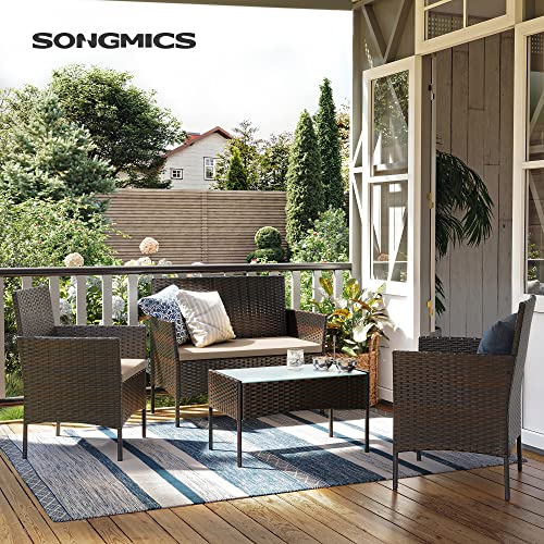 Set de Mobilier pentru Balcon  , Mobilier de Gradina din PE Poliratan, Set de Lounge pentru Curte cu Masa si Scaune, Mobilier de Gradina pentru Balcon si Curte, Maro Bej SONGMICS