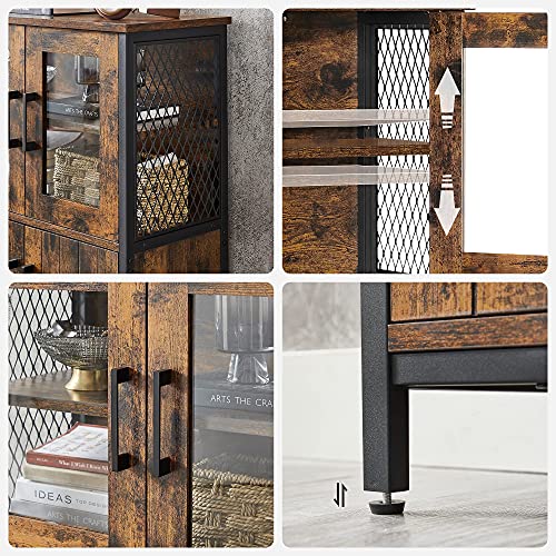 Cabinet de Depozitare Polifunctional, Cuier, Bufet, Raft Reglabil, Cabinet de Baie, Cadru din Otel, pentru Bucatarie, Camera de Zi, Stil Industrial, Maro Rustic si Negru, VASAGLE