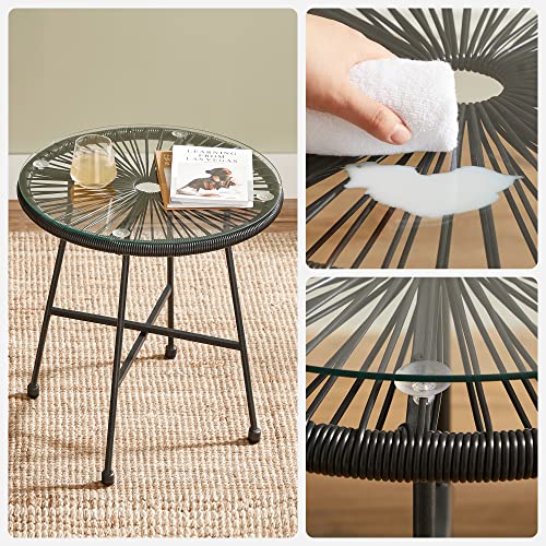 Set de Mobilier pentru Gradina , 3 Piese, Scaun Acapulco, Sezlong pentru Exterior, Masa cu Blat de Sticla si 2 Scaune, Set de Conversatie Interior si Exterior, Negru SONGMICS