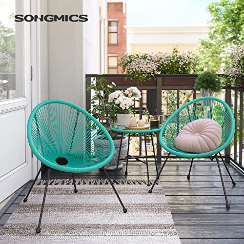 Set de Mobilier pentru Gradina , 3 Piese, Scaun Acapulco, Sezlong pentru Exterior, Masa cu Blat de Sticla si 2 Scaune, Set de Conversatie Interior si Exterior, Turcoaz SONGMICS