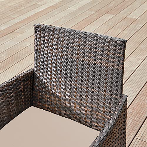 Set de Mobilier pentru Balcon  , Mobilier de Gradina din PE Poliratan, Set de Lounge cu Masa si 2 Scaune, Mobilier de Gradina pentru Balcon si Curte, Maro Bej SONGMICS