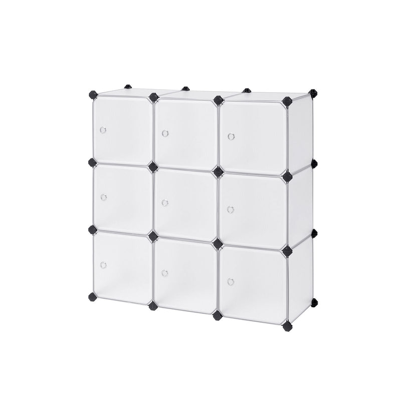 Unitate de Organizare cu 9 Cuburi, Dulap din Plastic cu Usi, Cabinet Modular pentru Haine, Pantofi, Jucarii, Carti, Usor de Asamblat, Alb SONGMICS