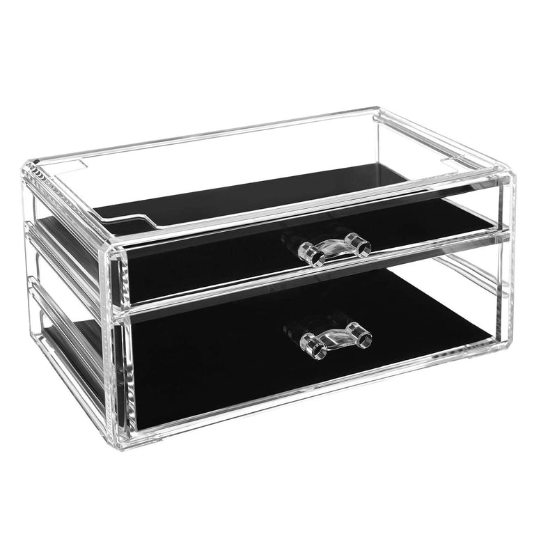 Organizator pentru Machiaj, Set de 2 Cutii de Depozitare pentru Bijuterii si Cosmetice, Suprapunere, cu 5 Sertare, Polistiren Transparent SONGMICS