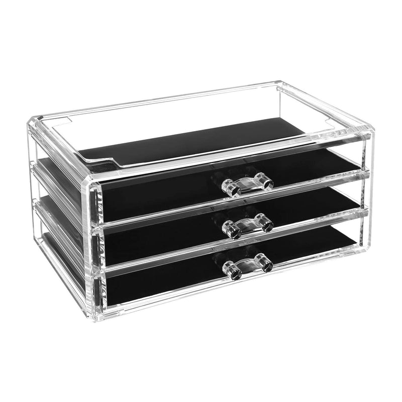 Organizator pentru Machiaj, Set de 2 Cutii de Depozitare pentru Bijuterii si Cosmetice, Suprapunere, cu 5 Sertare, Polistiren Transparent SONGMICS