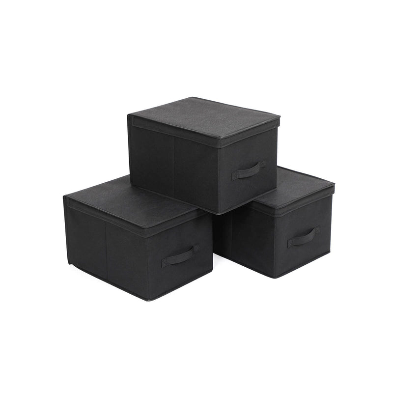 Set  de 3 Cutii de Depozitare Pliabile cu Capac, Cuburi din tesatura cu Suporturi pentru Etichete, Organizatoare pentru Cutii de Depozitare, 40 x 30 x 25 cm, Negru SONGMICS