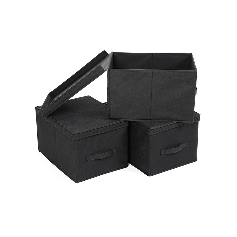 Set  de 3 Cutii de Depozitare Pliabile cu Capac, Cuburi din tesatura cu Suporturi pentru Etichete, Organizatoare pentru Cutii de Depozitare, 40 x 30 x 25 cm, Negru SONGMICS