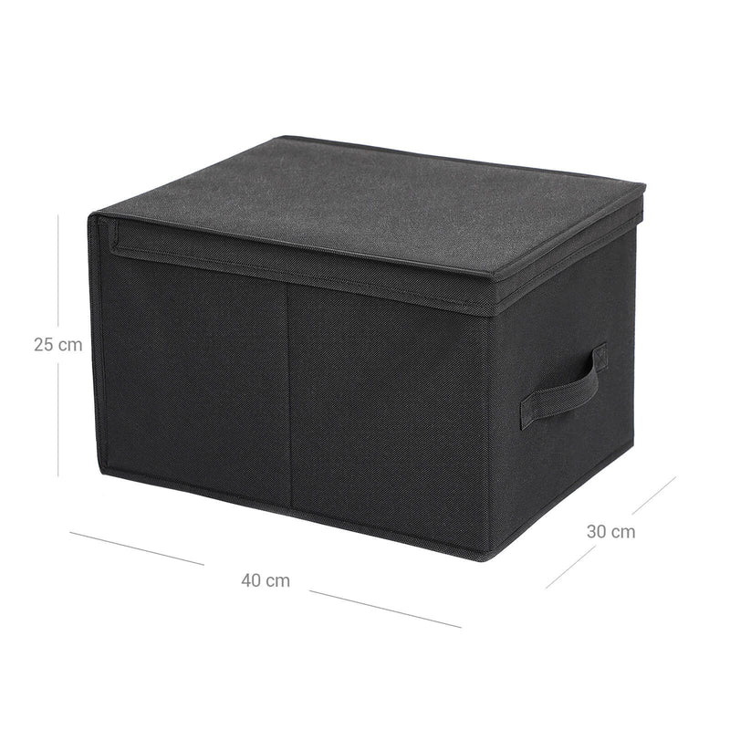 Set  de 3 Cutii de Depozitare Pliabile cu Capac, Cuburi din tesatura cu Suporturi pentru Etichete, Organizatoare pentru Cutii de Depozitare, 40 x 30 x 25 cm, Negru SONGMICS