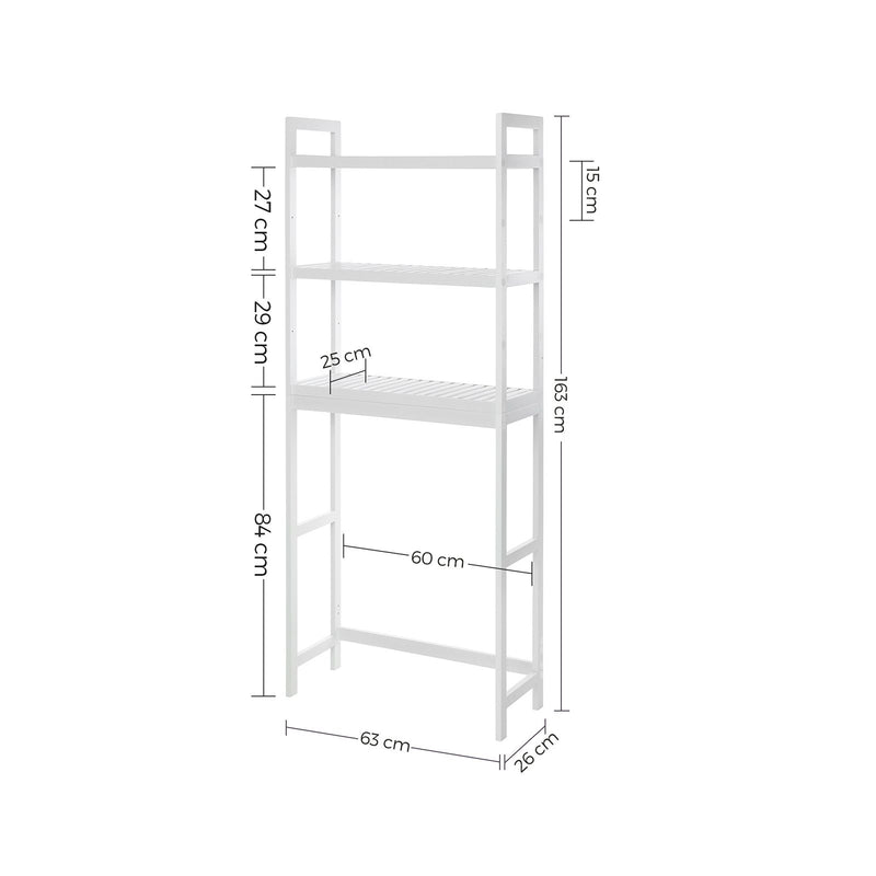 Rafturi pentru baie, Etagera pentru baie din Bambus cu 3 Nivele, Organizator de Baie cu Rafturi Ajustabile, Multifunctional, Capacitate Statica 15 kg pe Nivel, Asamblare Usoara, Alb SONGMICS