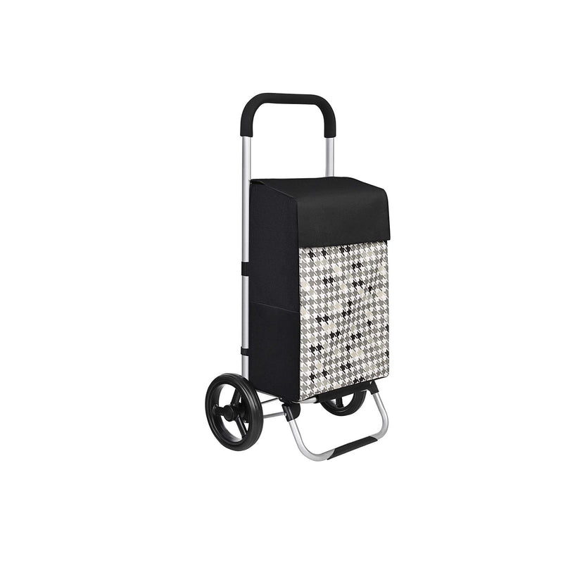 Carucior pentru Cumparaturi cu Roti, Carucior pentru Cumparaturi, Capacitate de Incarcare 40L, cu Pungi, Roti Silentioase, Carlige, 47 x 33 x 97 cm, Model Houndstooth, Negru SONGMICS