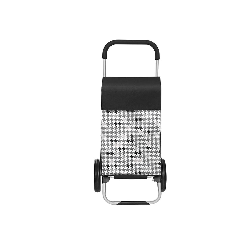 Carucior pentru Cumparaturi cu Roti, Carucior pentru Cumparaturi, Capacitate de Incarcare 40L, cu Pungi, Roti Silentioase, Carlige, 47 x 33 x 97 cm, Model Houndstooth, Negru SONGMICS