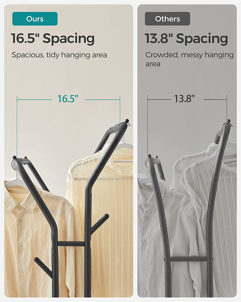 Bara de haine, Suport de haine, Cu doua bare de atarnat, Cadru metalic rezistent, Cu roti si raft, incarcare totala maxima 100 kg, Latime 103,5 cm, Depozitare haine, Negru SONGMICS