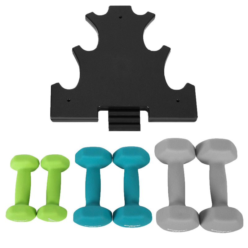 Set de gantere hexagonale  cu suport - 2 x 1 kg, 2 x 2 kg, 2 x 3 kg, finisaj mat din neopren, gantere de mana pentru exercitii acasa, lime, teal si gri deschis SONGMICS