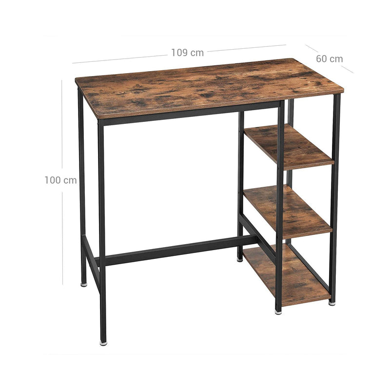 Masa de Bar, Masa de Bucatarie, Masa de Dining cu 3 Rafturi, Structura Stabila din Otel, Potrivita pentru Bar, Petreceri, Crame, Restaurante, 109 x 60 x 100 cm, Stil Industrial, Usor de Asamblat, Maro Rustic ., VASAGLE