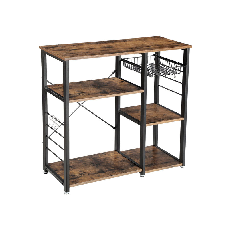 Rack de Bucatar , Polita de Bucatarie cu Structura din Otel, Cos Metalic si 6 Carlige, Depozitare Multifunctionala pentru Mini Cuptor, Condimente si Ustensile, Industrial, Maro Rustic si Negru, VASAGLE