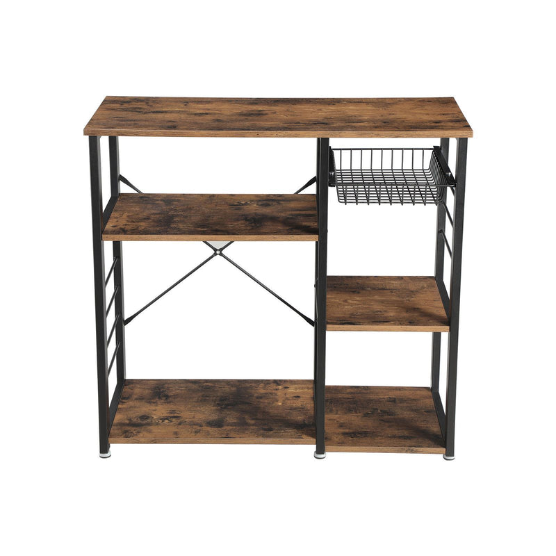 Rack de Bucatar , Polita de Bucatarie cu Structura din Otel, Cos Metalic si 6 Carlige, Depozitare Multifunctionala pentru Mini Cuptor, Condimente si Ustensile, Industrial, Maro Rustic si Negru, VASAGLE