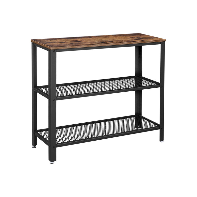 Consola mobilier cu 2 rafturi din plasa metalica , 101.5x35x80cm, Maro/Negru, VASAGLE