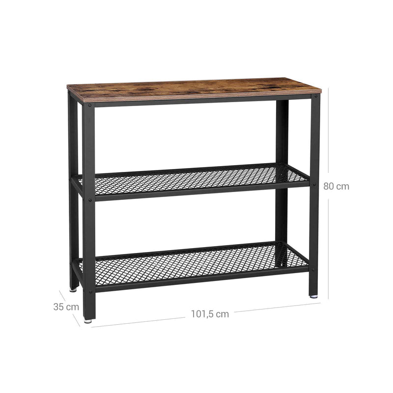 Consola mobilier cu 2 rafturi din plasa metalica , 101.5x35x80cm, Maro/Negru, VASAGLE