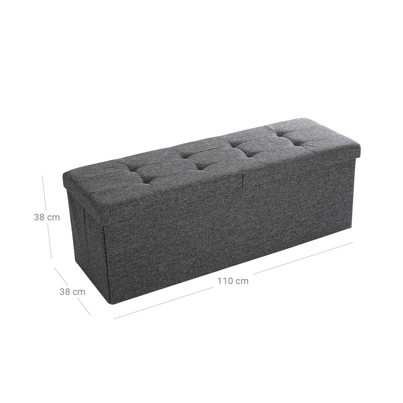 Otomana de depozitare de 120L, Banca pentru pantofi pliabila, Cu capac rabatabil, Capacitate de incarcare de 300 kg, 110 x 38 x 38 cm (L x l x i), Gri inchis SONGMICS