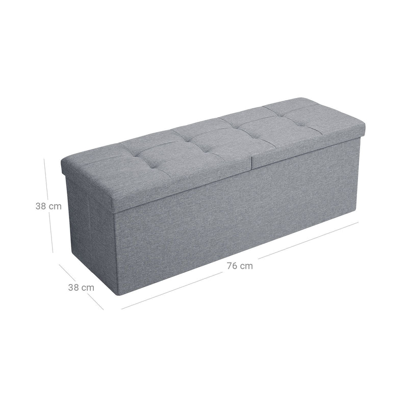 Banca-otoman pliabila de 120L, Cutie de depozitare, Cu capac rabatabil, Banca pentru pantofi, 110 x 38 x 38 cm, Capacitate de incarcare de 300 kg, Gri deschis SONGMICS