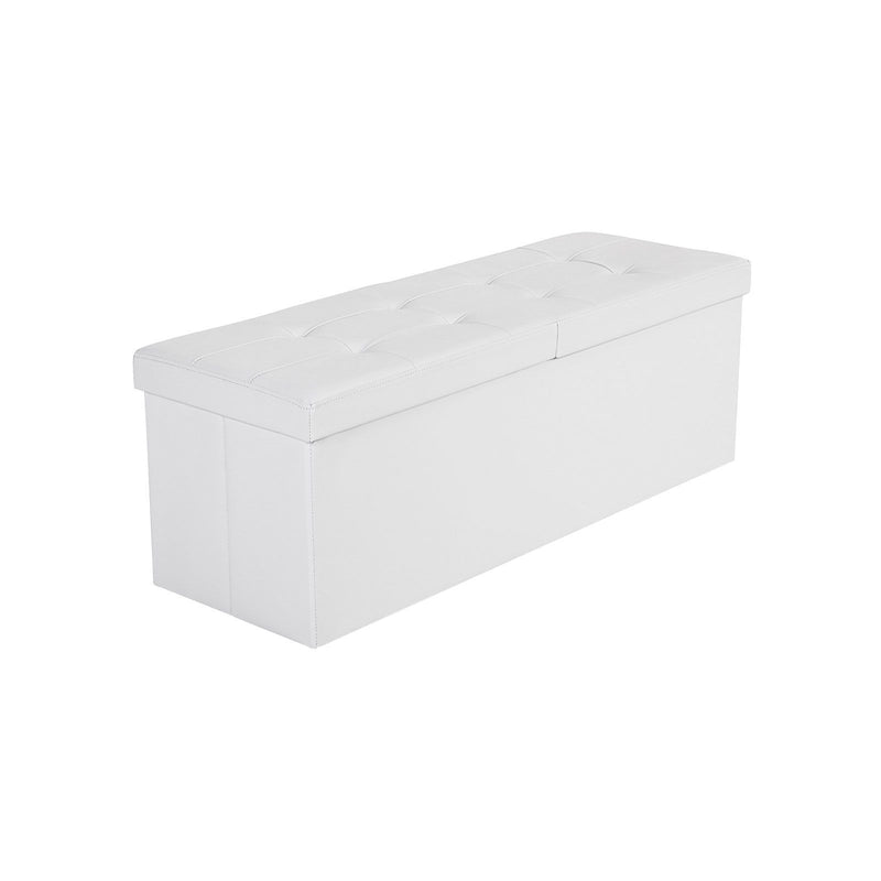 Banca-otoman pliabila de 120L, Cutie de depozitare, Cu capac rabatabil, Banca pentru pantofi, 110 x 38 x 38 cm, Capacitate de incarcare de 300 kg, Alb SONGMICS