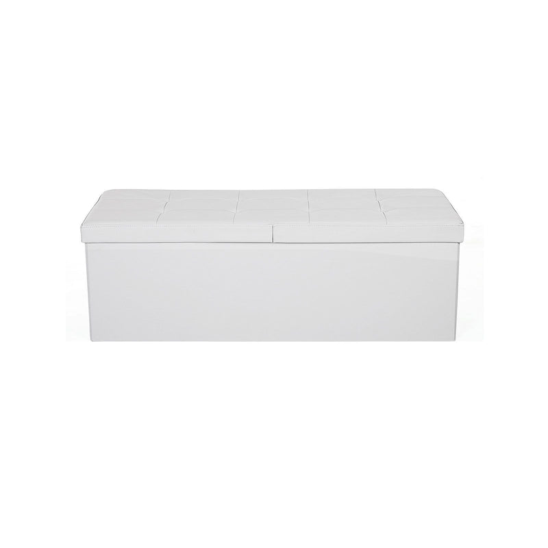 Banca-otoman pliabila de 120L, Cutie de depozitare, Cu capac rabatabil, Banca pentru pantofi, 110 x 38 x 38 cm, Capacitate de incarcare de 300 kg, Alb SONGMICS