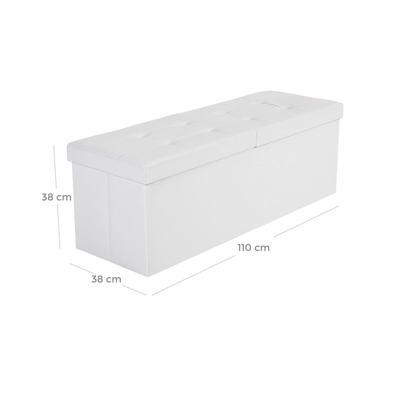 Banca-otoman pliabila de 120L, Cutie de depozitare, Cu capac rabatabil, Banca pentru pantofi, 110 x 38 x 38 cm, Capacitate de incarcare de 300 kg, Alb SONGMICS