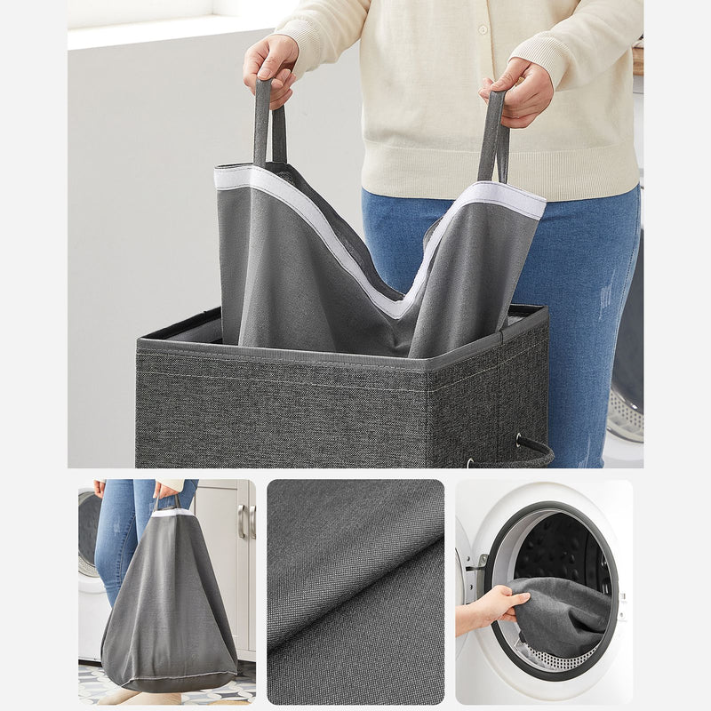 Cos de rufe de 85L, Cos pentru rufe murdare cu capac magnetic si manere, Cos de rufe, pliabil, Material cu aspect de in, Sac de rufe detasabil, Gri inchis SONGMICS