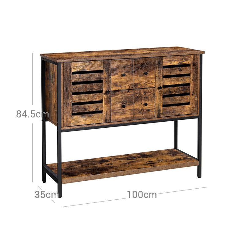 Cabinet de Depozitare, Bufet cu 2 Sertare, 2 Cuier si Raft, pentru Dining Room, Camera de Zi, Bucatarie, 100 x 35 x 84.5 cm, Stil Industrial, Maro Rustic si Negru, VASAGLE