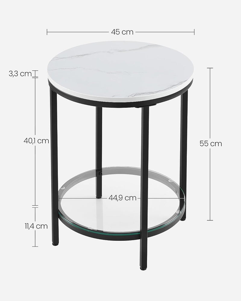 LGT025B01 Masa cu 2 Rafturi, Blat din Sticla Temperata, Raft de Depozitare, Structura Metalica, Picioare Reglabile pentru Camera de Zi, Hol, Negru, VASAGLE