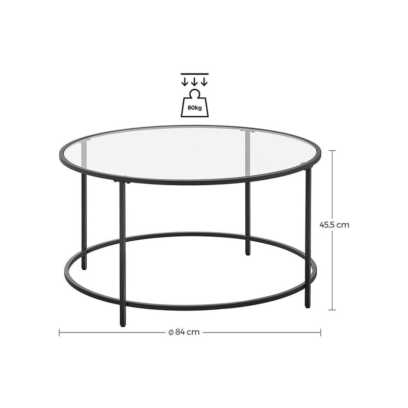 Masuta de cafea Vasagle rotunda cu cadru metalic si blat sticla 84 x 45.5 cm