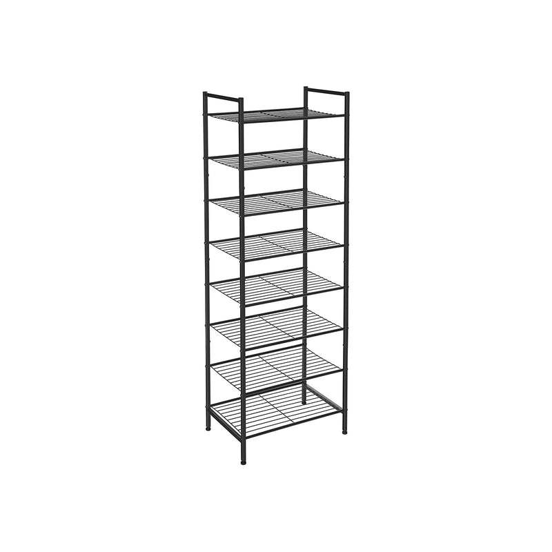 Suport pentru Pantofi Slim cu 8 Etaje, Stand pentru Organizarea Pantofilor, 16-24 de Perechi de Pantofi, Economisire de Spatiu cu Capacitate Mare, Stand Vertical pentru Pantofi din Metal, 44.6 x 30.5 x 128.5 cm, Negru SONGMICS