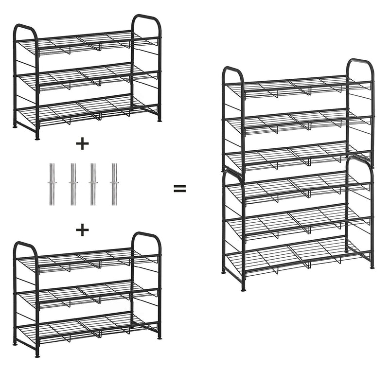 Suport pentru Pantofi cu 3 Etaje, Organizator pentru Pantofi Suprapunere, 12 Perechi de Pantofi, din Otel, 68.5 x 27.5 x 49.5 cm, pentru Tocuri inalte, Adidasi, Papuci, in Hol, Negru SONGMICS