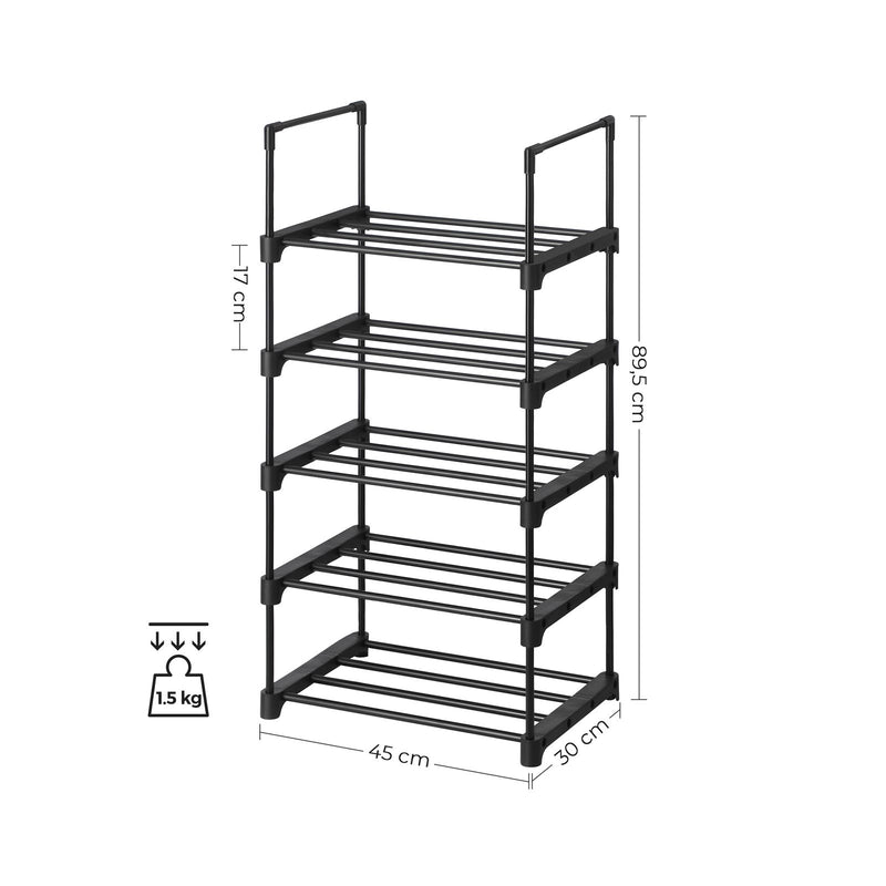 Suport pentru Pantofi cu 5 Etaje din Metal, Set de 2 Organizatoare pentru Pantofi, Rafturi pentru Stocarea Pantofilor, Economisire de Spatiu, Suport pentru Pantofi Autonom pentru Hol, Dormitor, Sufragerie, Negru SONGMICS