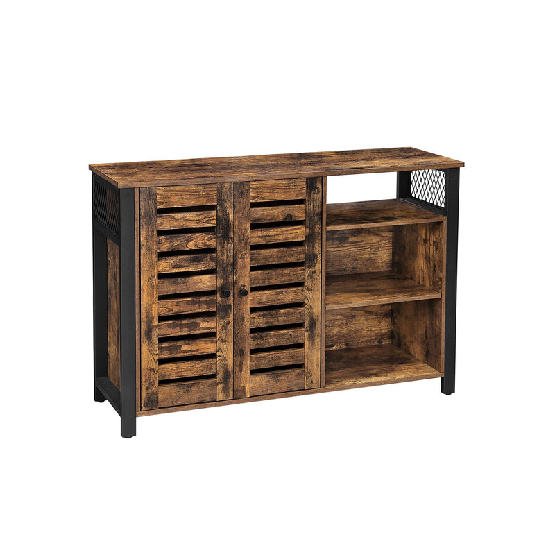 Cabinet de Depozitare, Bufet cu 2 Usi, Rafturi Reglabile, pentru Dining Room, Camera de Zi, Bucatarie, 110 x 33 x 75 cm, Stil Industrial, Maro Rustic si Negru, VASAGLE